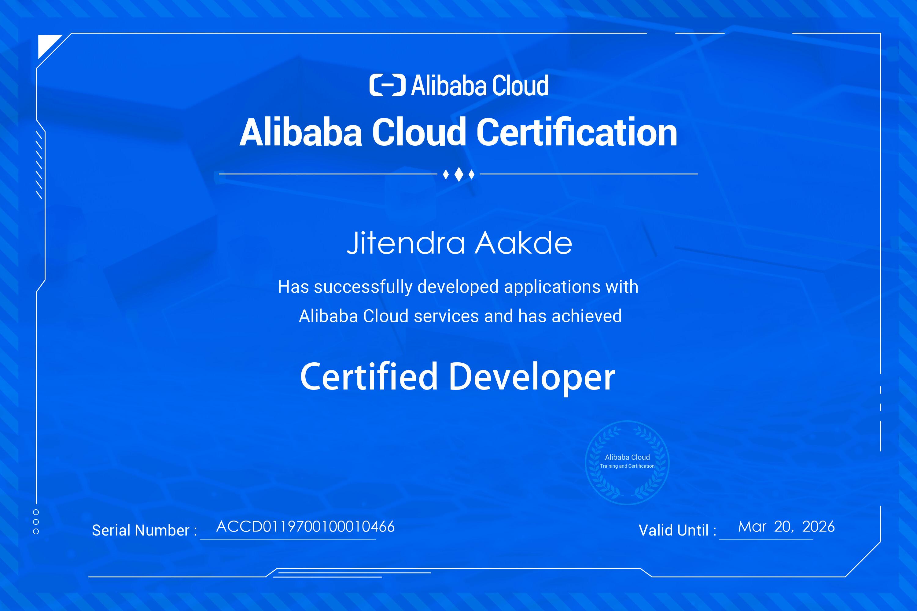 Alibaba Cloud Certified Developer