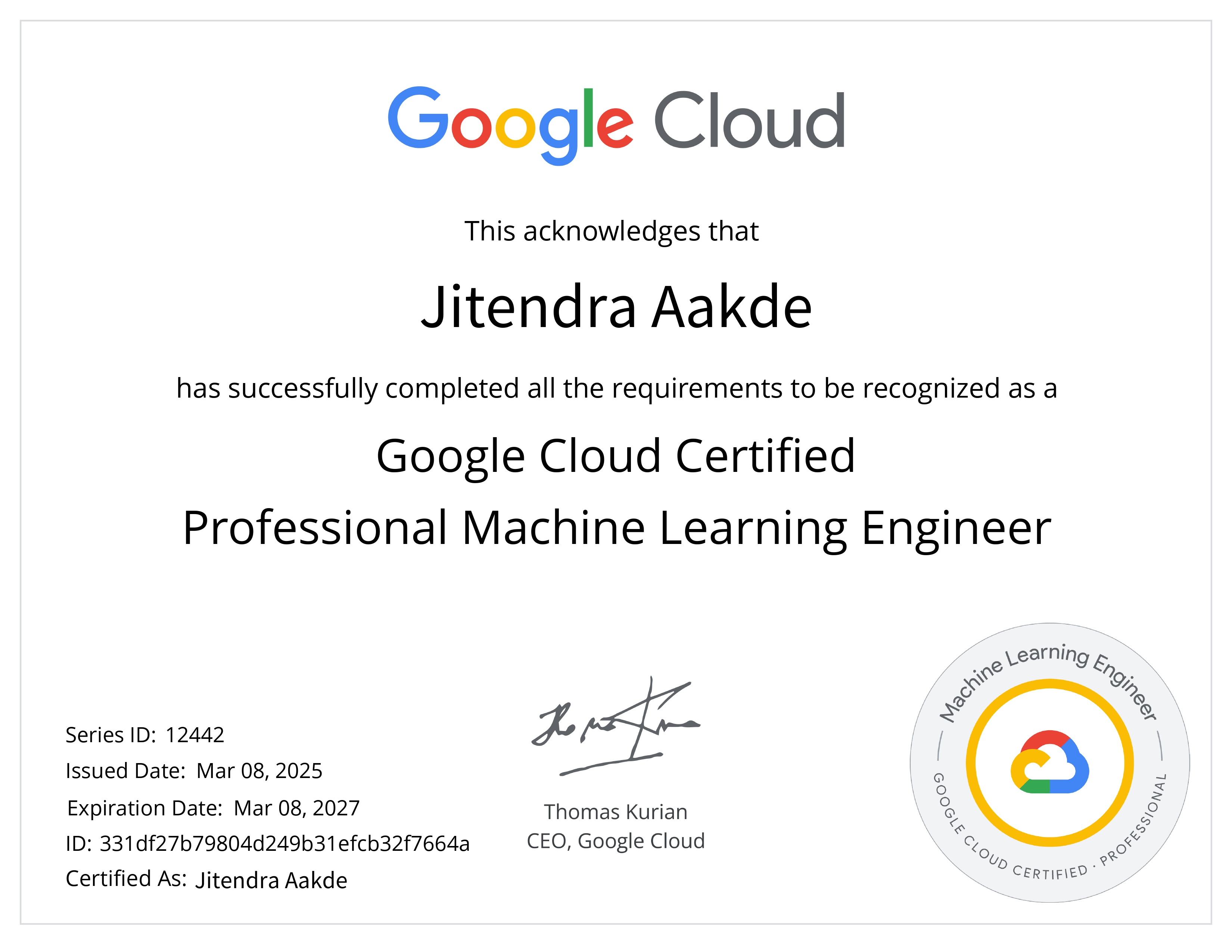 Google Cloud Certified Professional Machine Learning Engineer